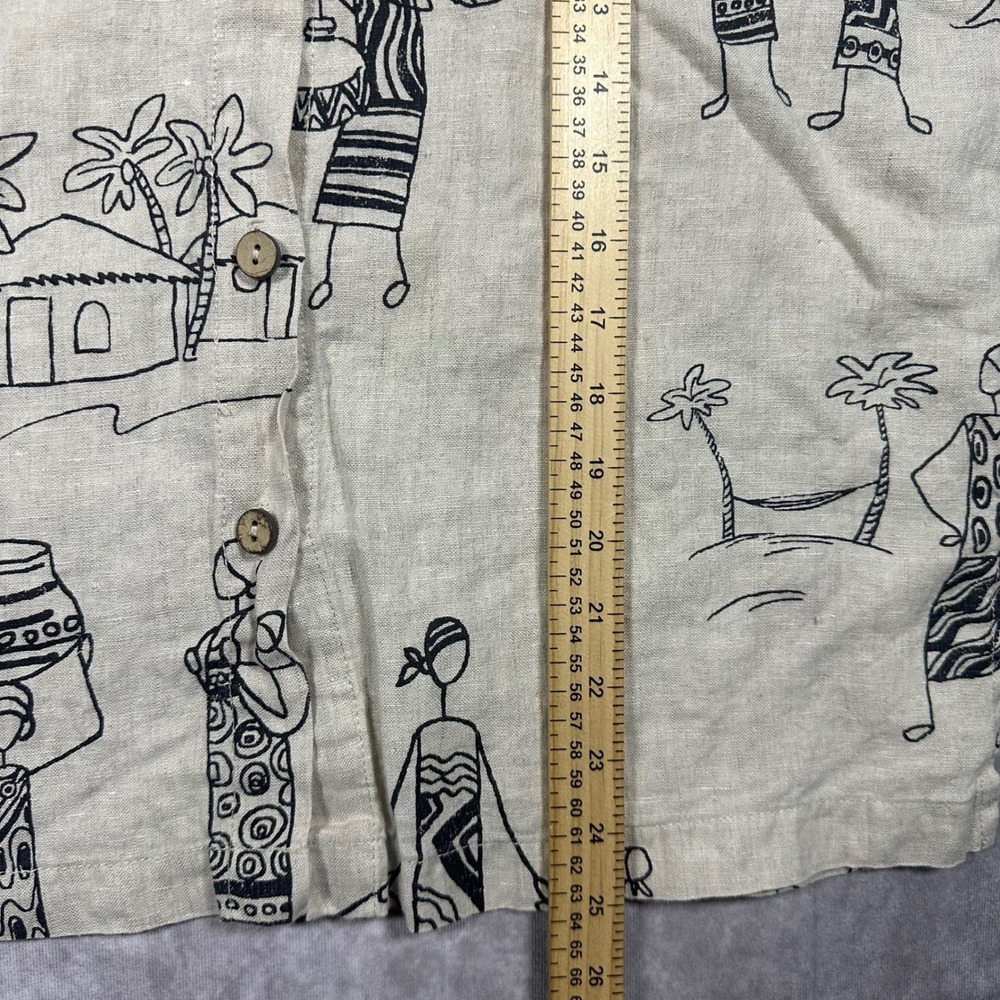 Vintage Hot Cotton Marc Ware Womens Small Beige Linen African Village Button Up - Picture 7 of 7
